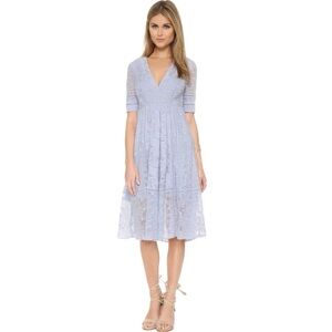 NWT Free People Lace and embroidered mesh Blue boho Dress below knee V-neck 12